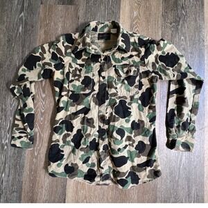 Mountain Tek Flannel Shirt Womens Medium Green Camo Button Front Vintage USA